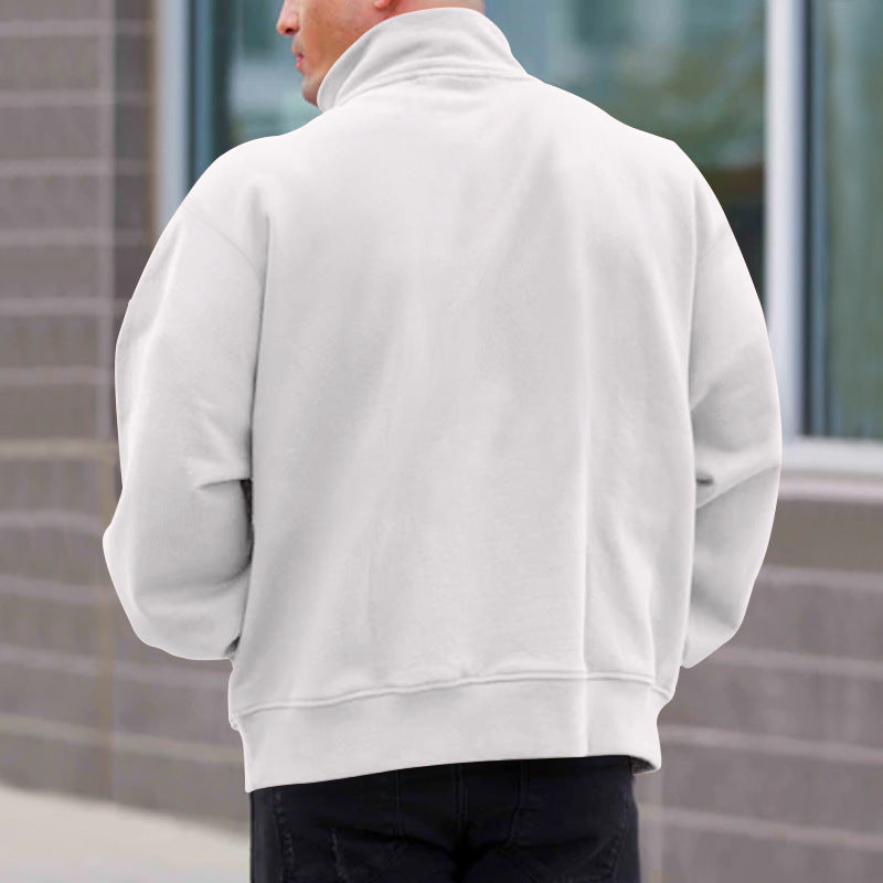 Aristo Merino Half Zip Sweater in Charcoal Gray with Ribbed Collar and Cuffs