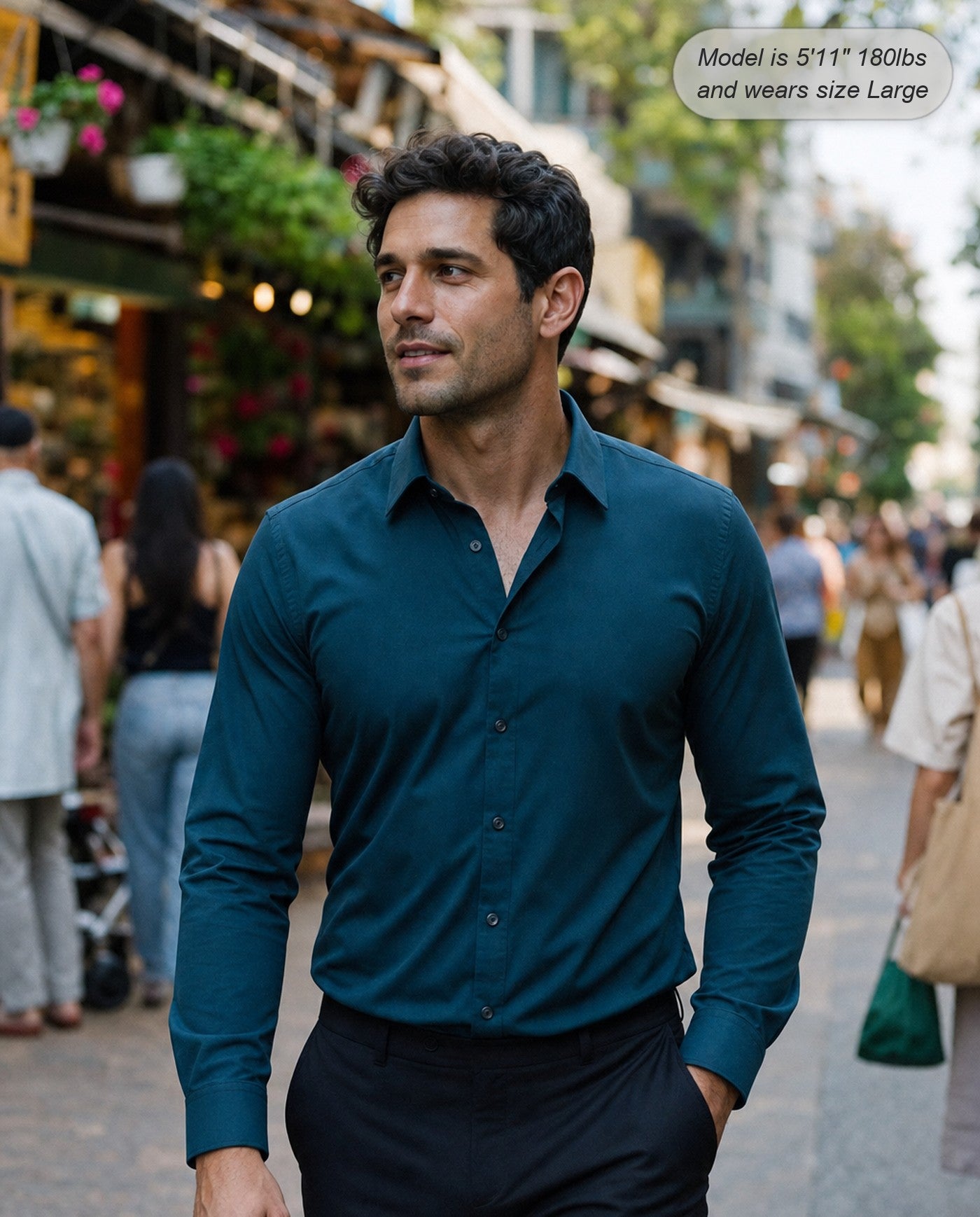 Sovereign stretch dress shirt in dark teal, long sleeve, market street