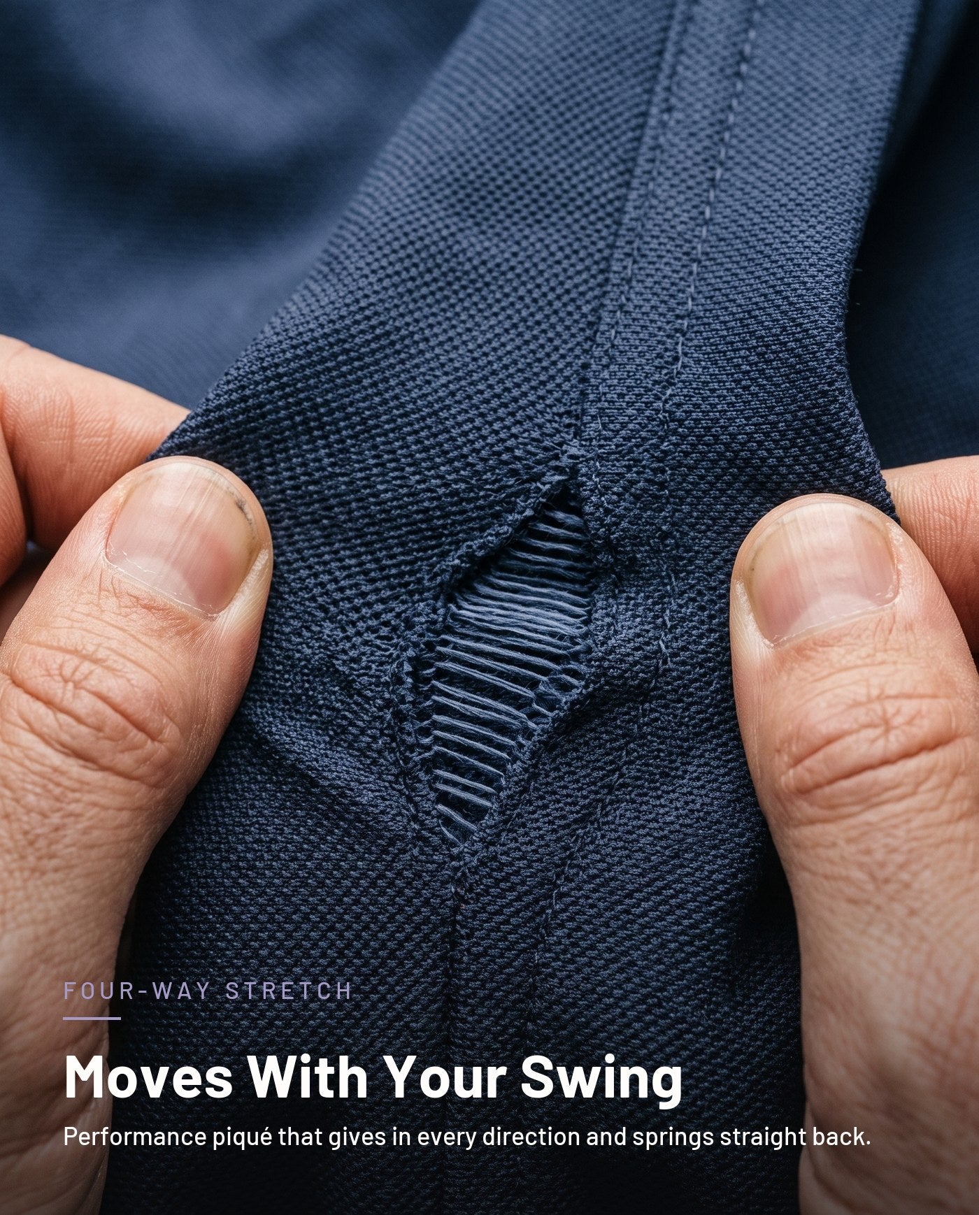 Four-way stretch performance pique fabric detail in navy