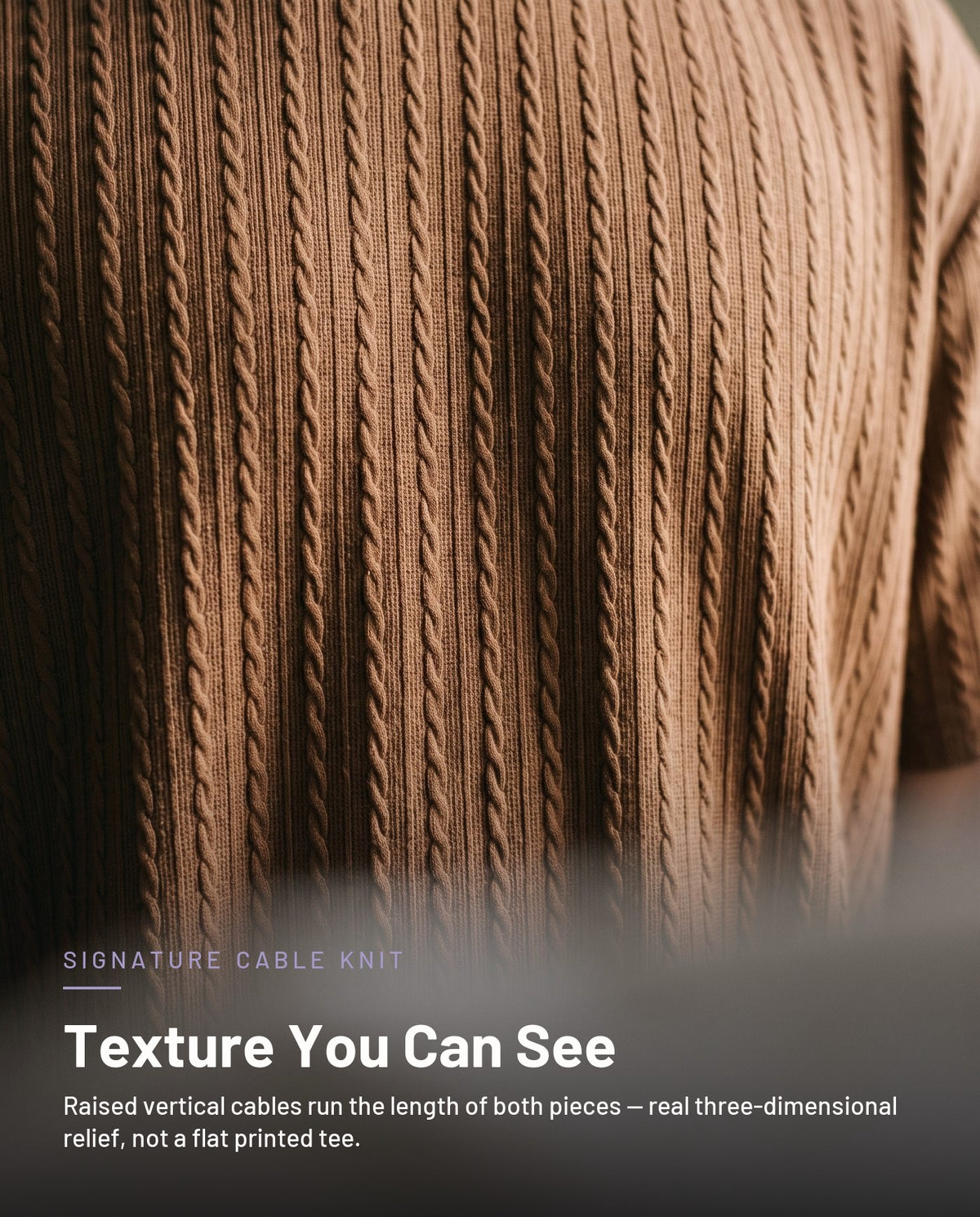 Signature vertical cable knit texture detail