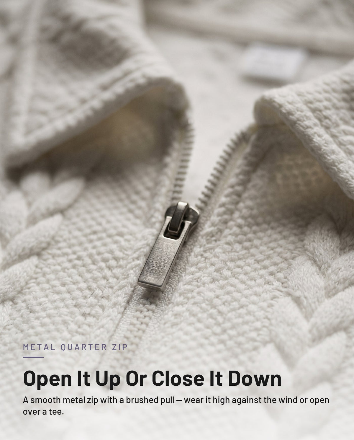 Metal quarter zip detail