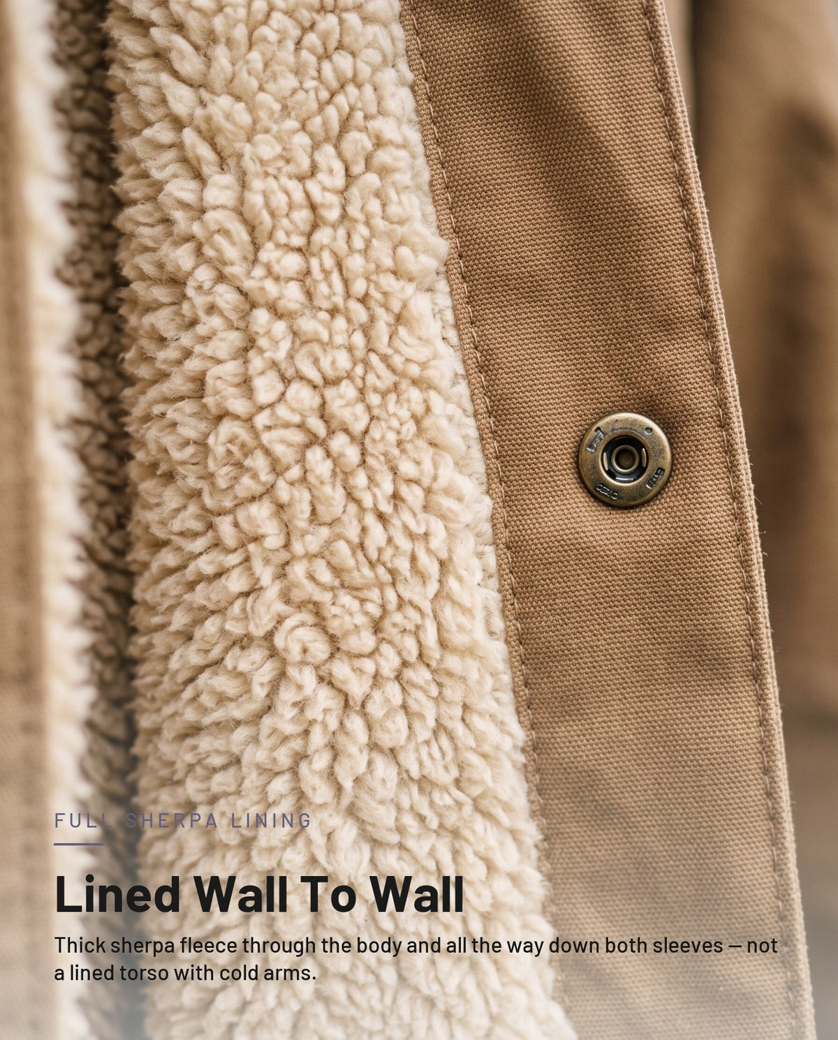 Thick cream sherpa fleece lining detail