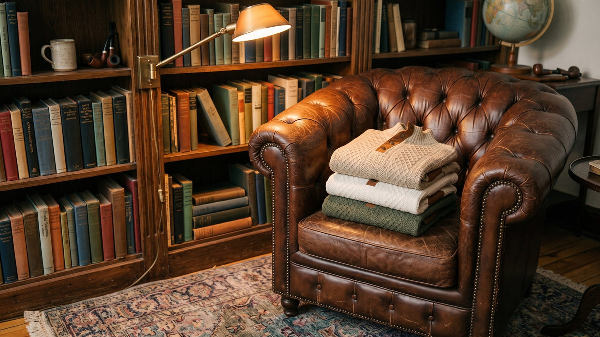 Warden sweaters folded in a study