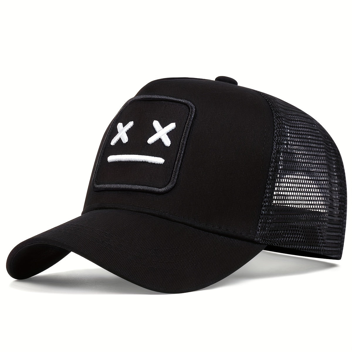 Stylish black Urban Mood Trucker Hat with mesh back and adjustable strap