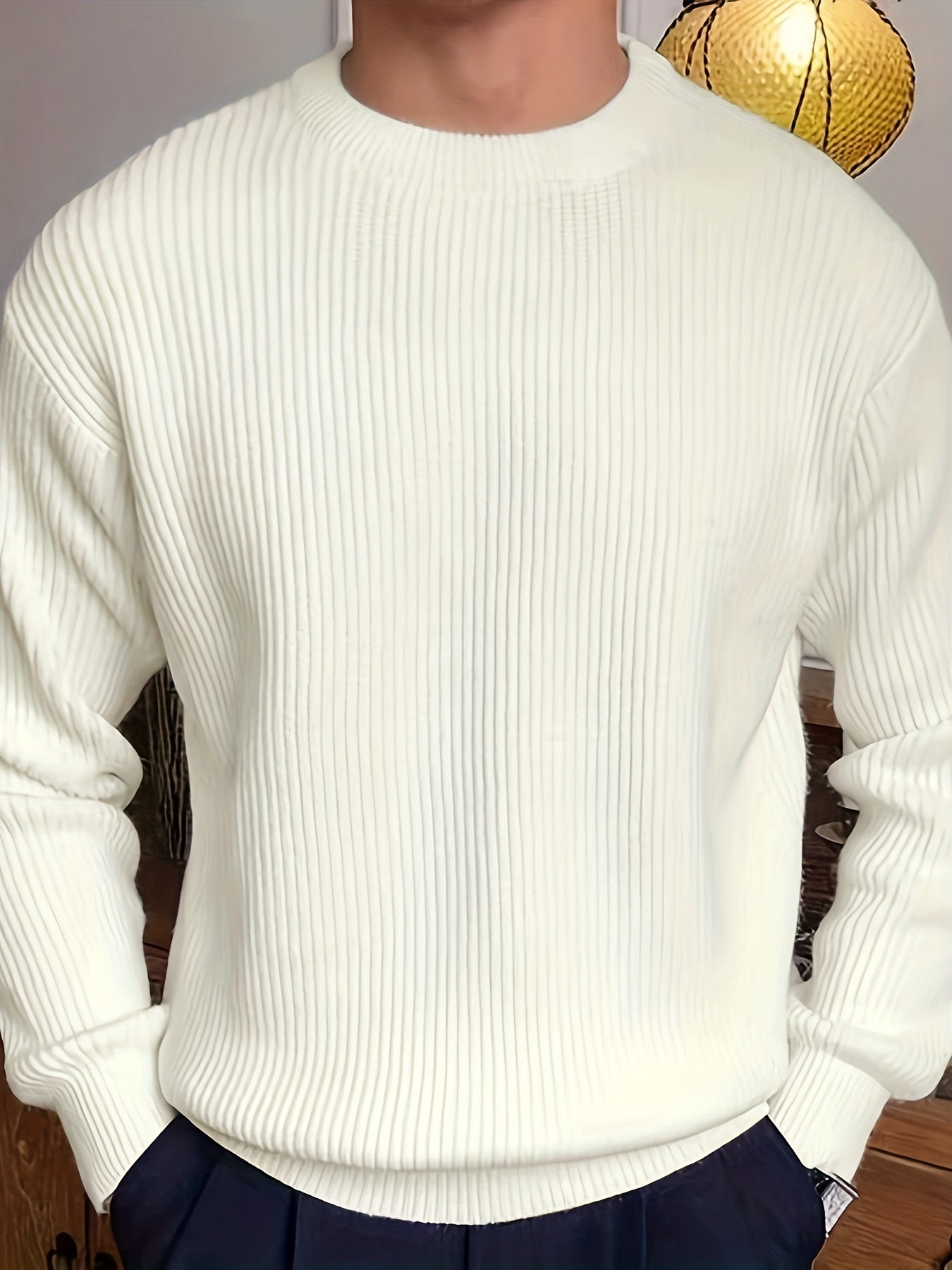 A cozy and warm ribbed sweater in a rustic style, perfect for chilly days and casual outings