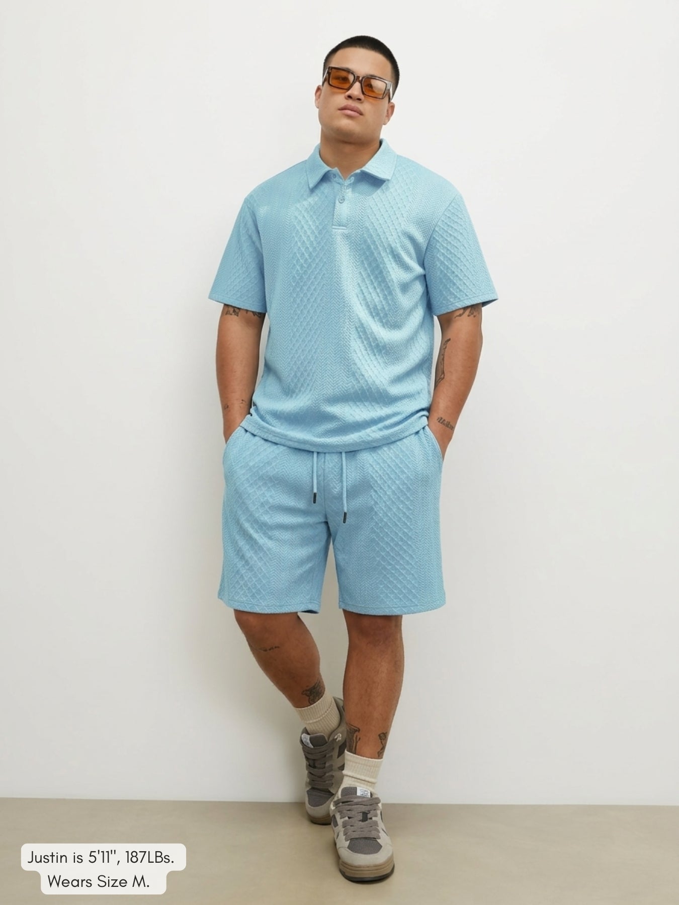 Men's coordinated polo and shorts outfit