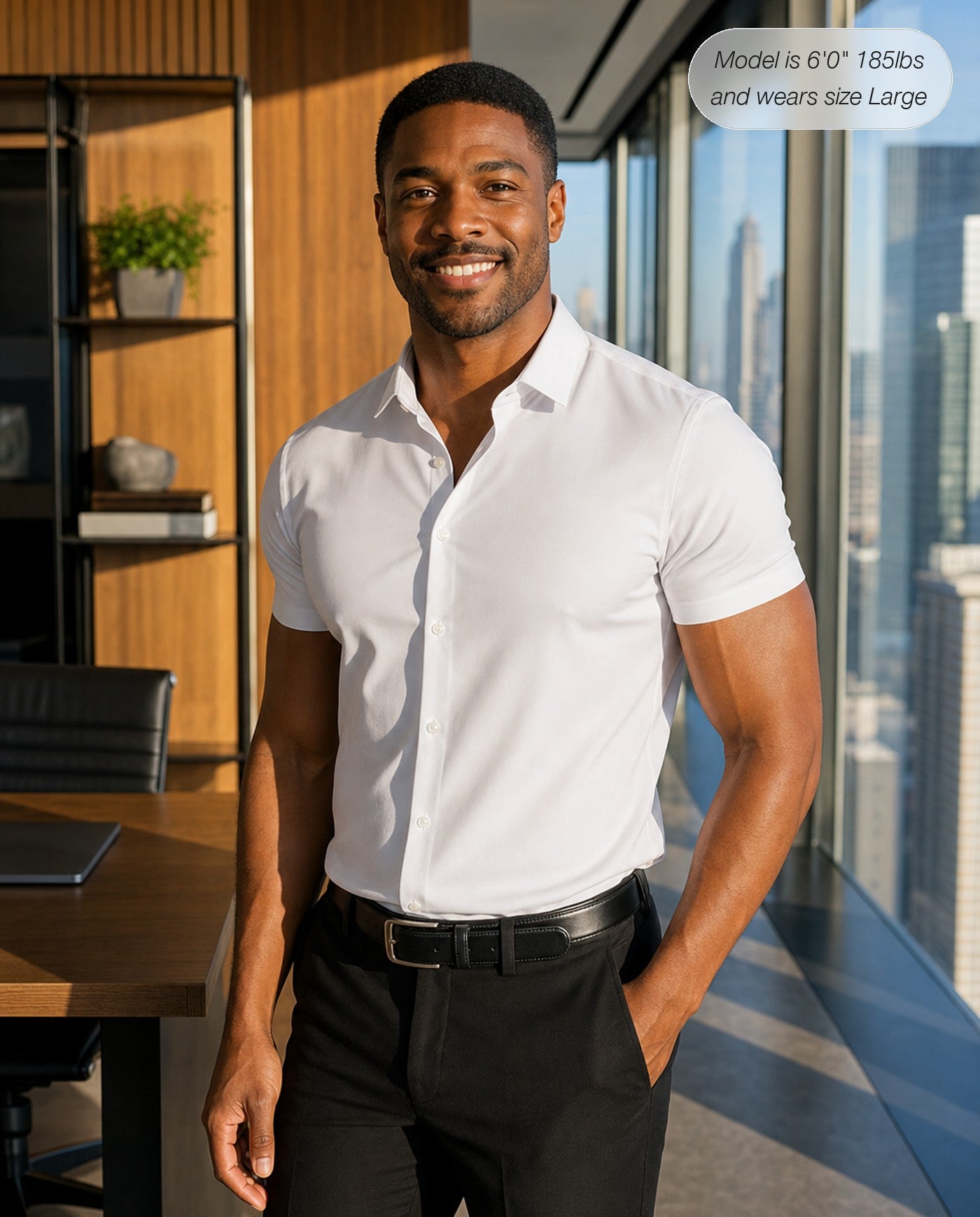 Sovereign stretch dress shirt in white, short sleeve, office