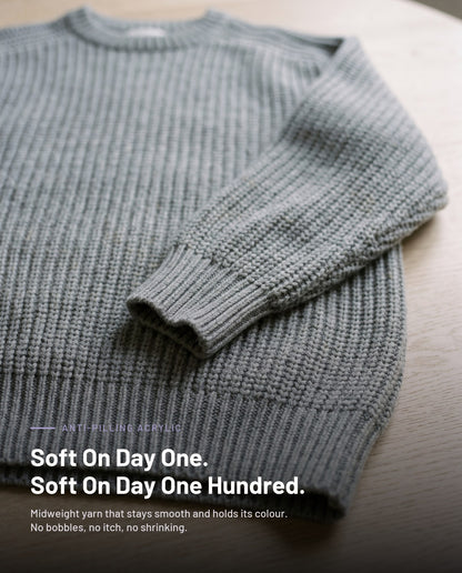 Anti-pilling acrylic rib and hem band in gray