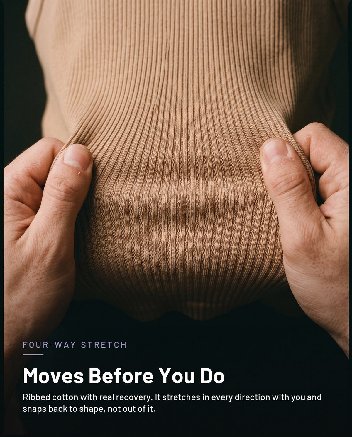 Four-way stretch ribbed cotton detail in sand