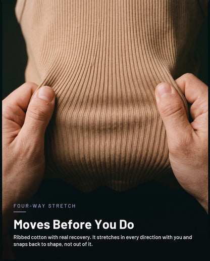 Four-way stretch ribbed cotton detail in sand