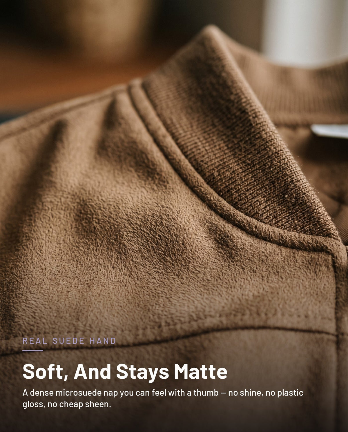 Close-up of the matte microsuede nap