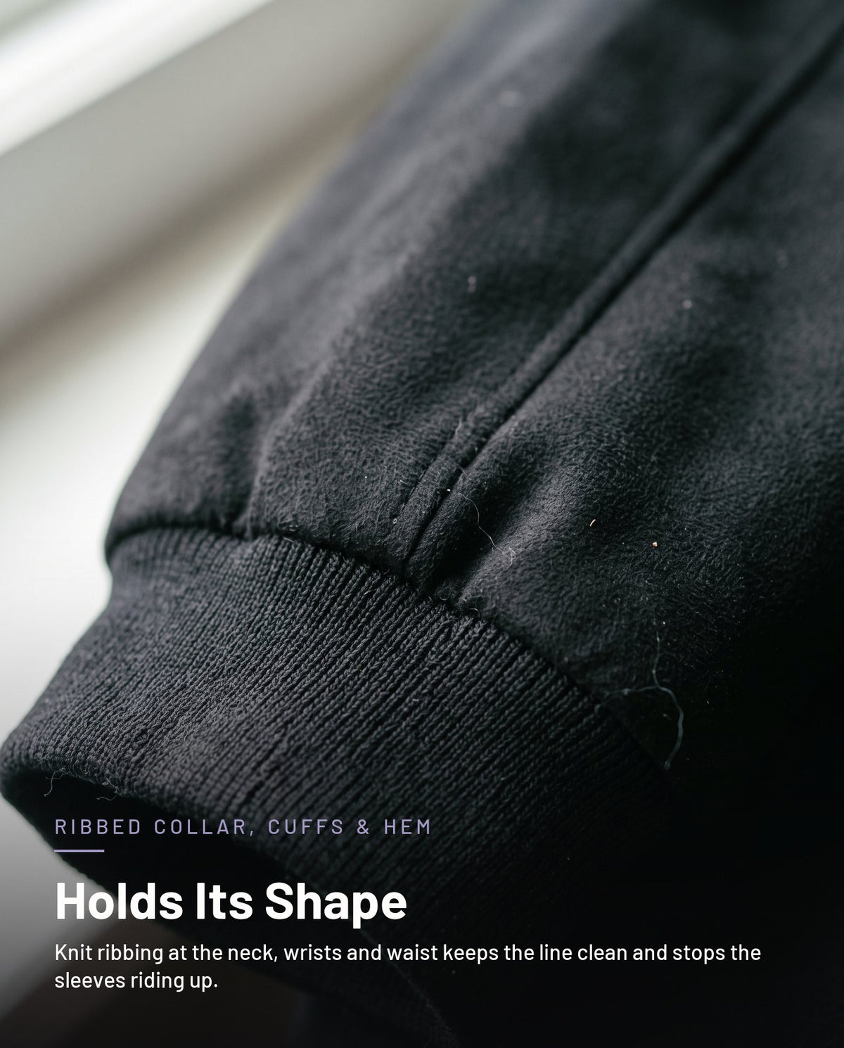 Ribbed knit cuff detail in black