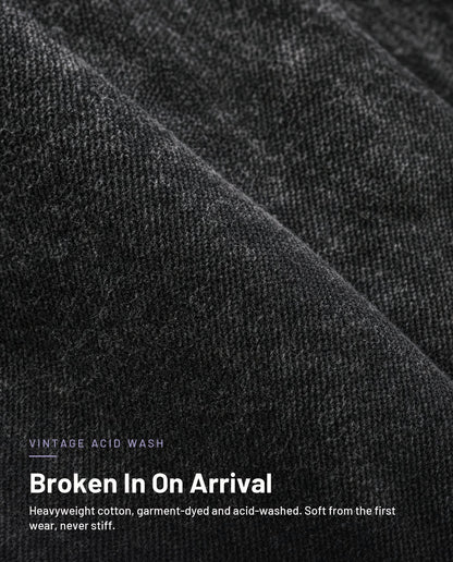 Heavyweight washed cotton fabric close-up - broken in on arrival