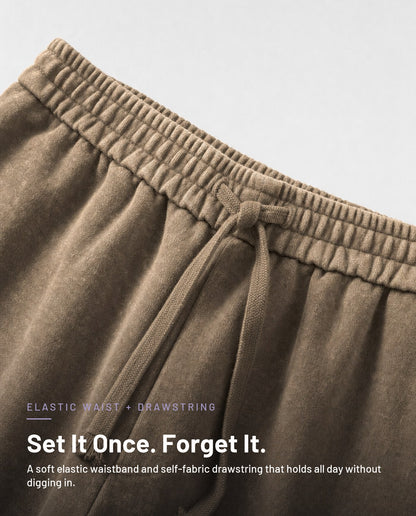 Elastic waistband and drawstring detail in washed camel