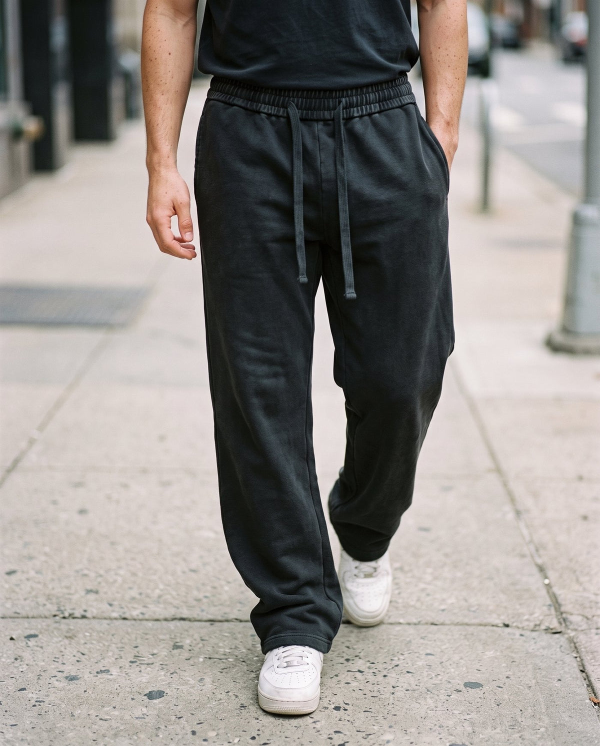 Close view of the Citadel sweatpants in washed black