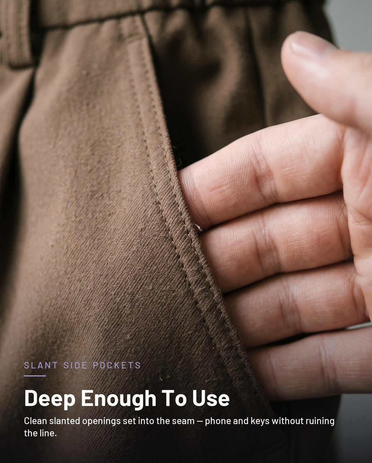 Slanted side pocket detail