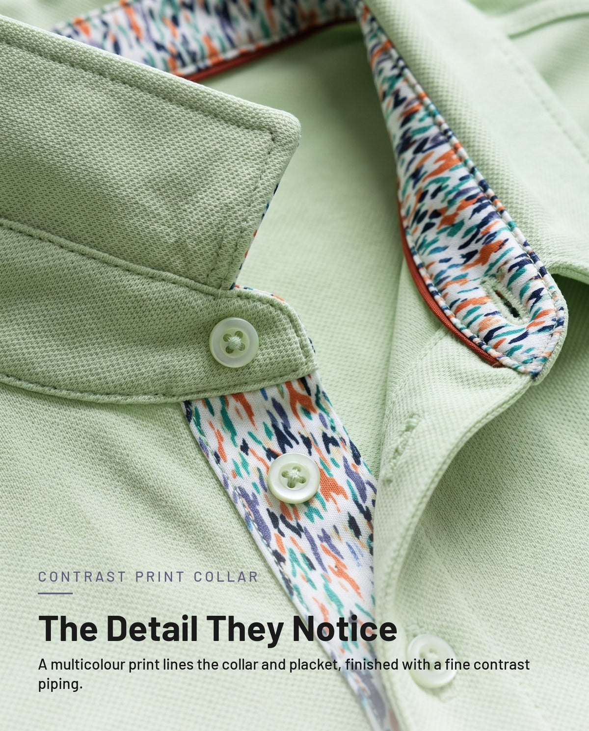 Contrast multicolour print collar and placket detail