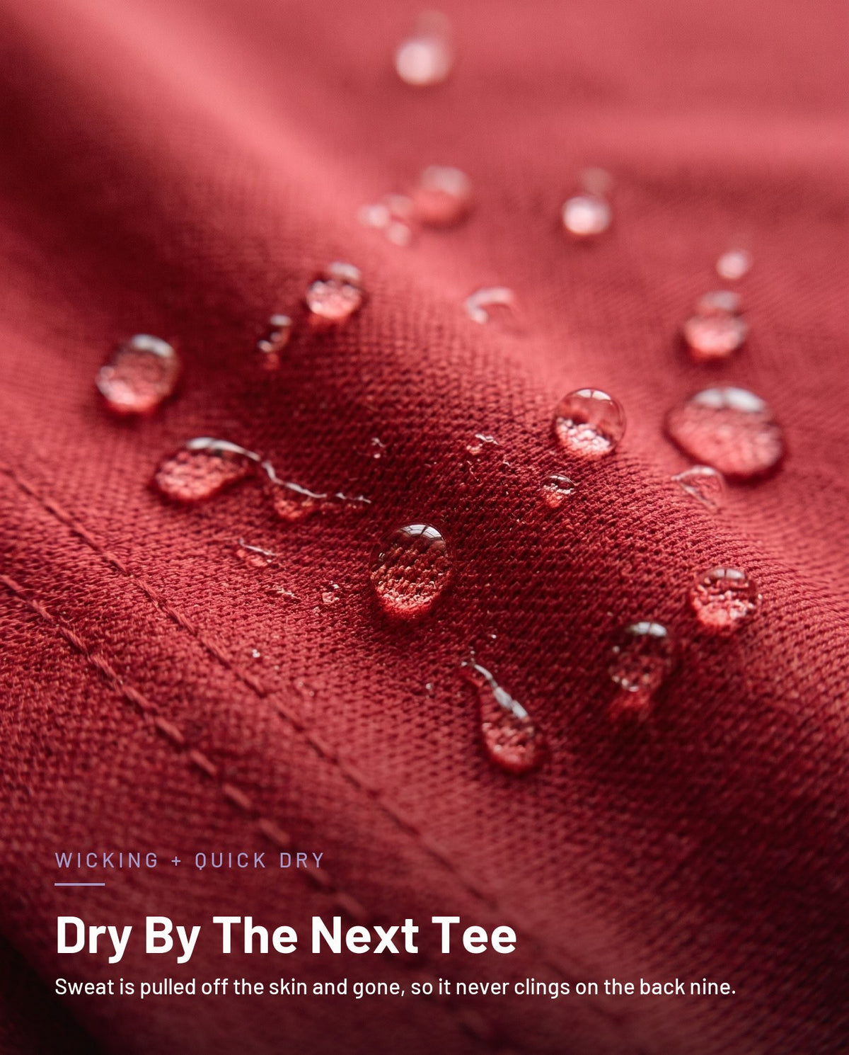 Moisture-wicking quick-dry fabric detail in crimson