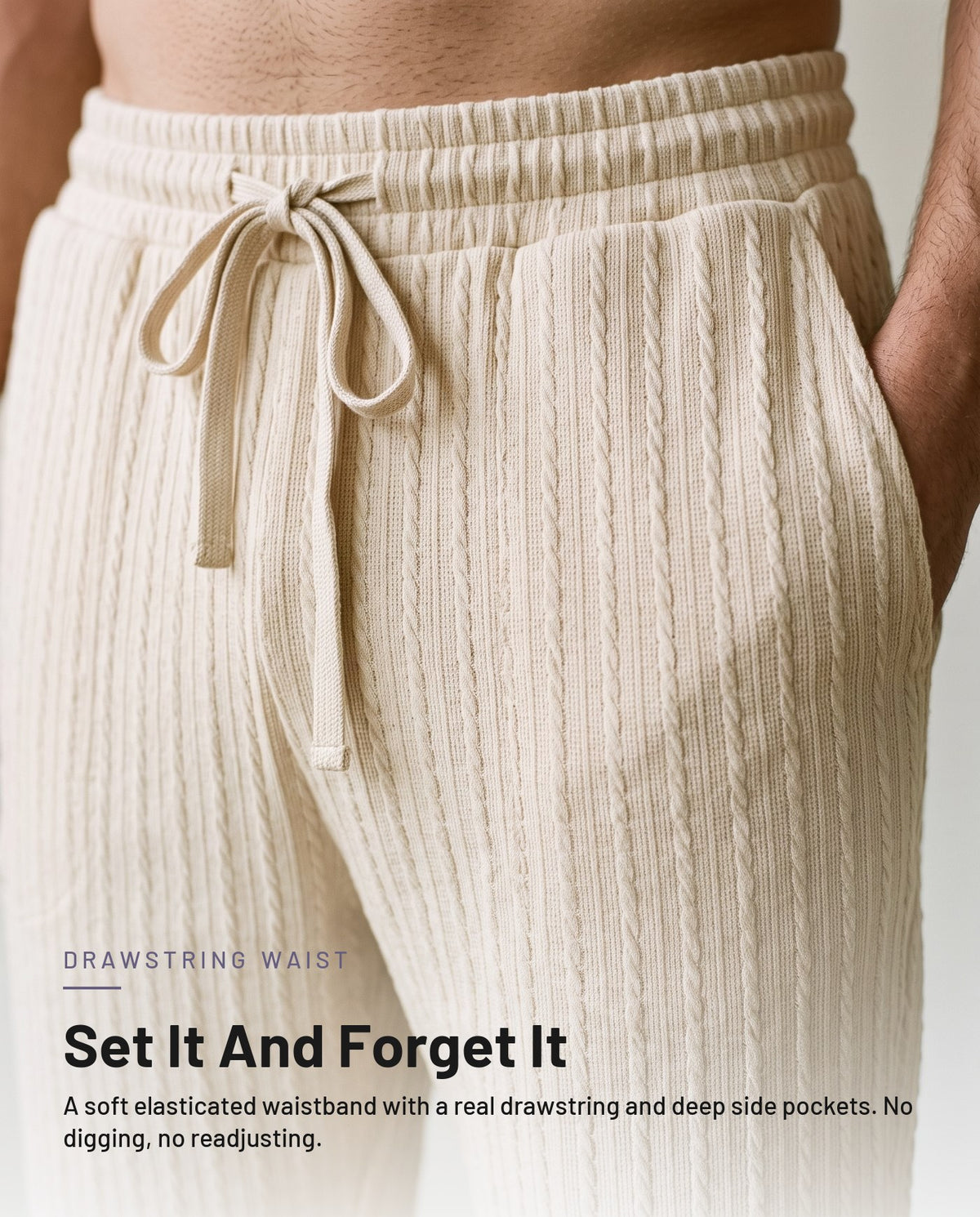 Elasticated drawstring waistband and side pocket detail