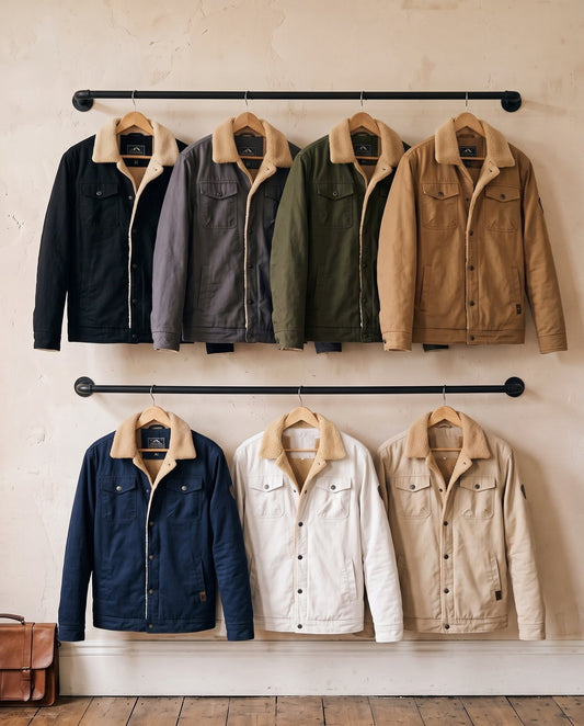 Sentinel sherpa jackets hanging in all seven colourways