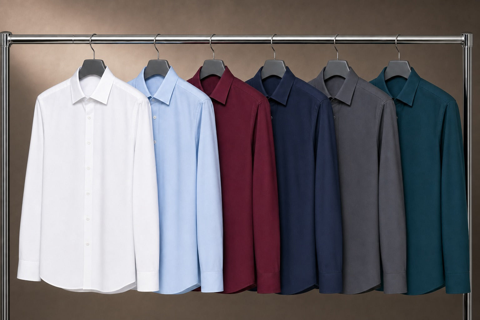 Sovereign stretch dress shirts on a clothing rack